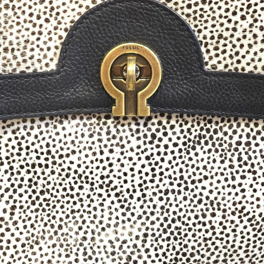 Fossil Amelia‎ Convertible Backpack White Cheetah Spotted  3-IN-1 Black Leather